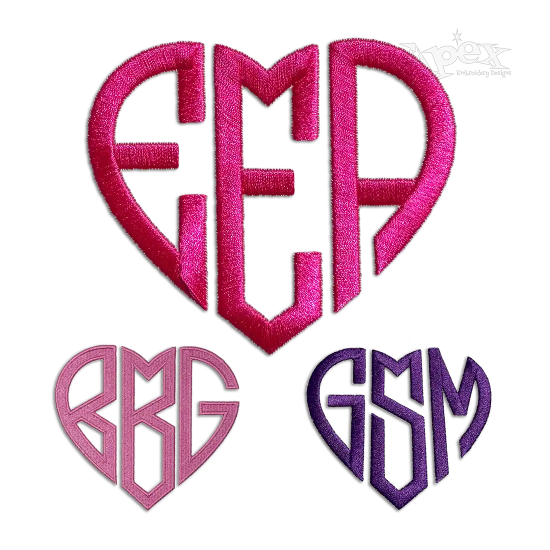 Heart Shaped Monograms Machine Embroidery Font |Apex