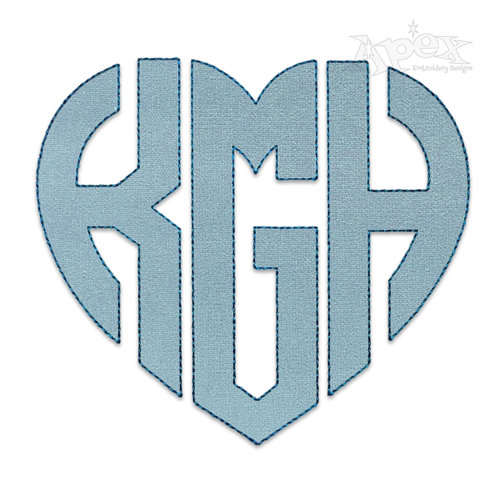 Heart Shape Bean Chain Applique Monogram Embroidery Font Apex