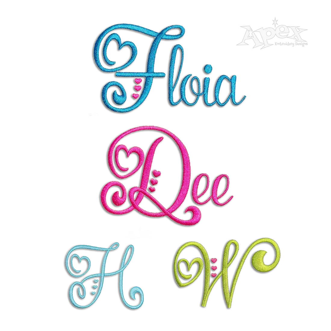 Heart Script Alphabet Letters Machine Embroidery Font - Apex All