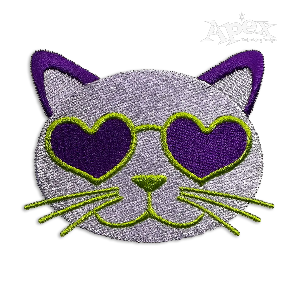 Cool Cat with Heart Sunglasses Machine Embroidery Design | Apex