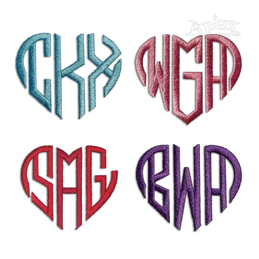 Heart Shaped Monogram Tail Machine Embroidery Font | Apex All