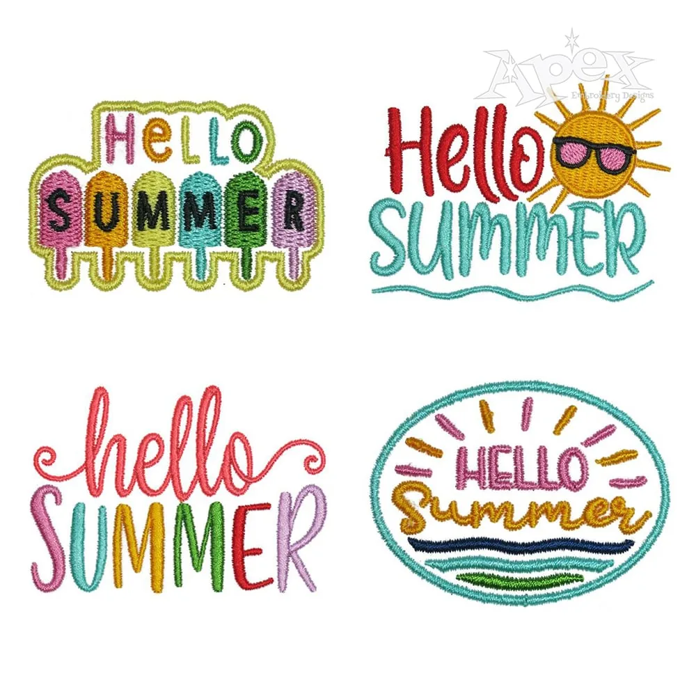 Hello Summer Embroidery Designs Pack Digitized by Apex
