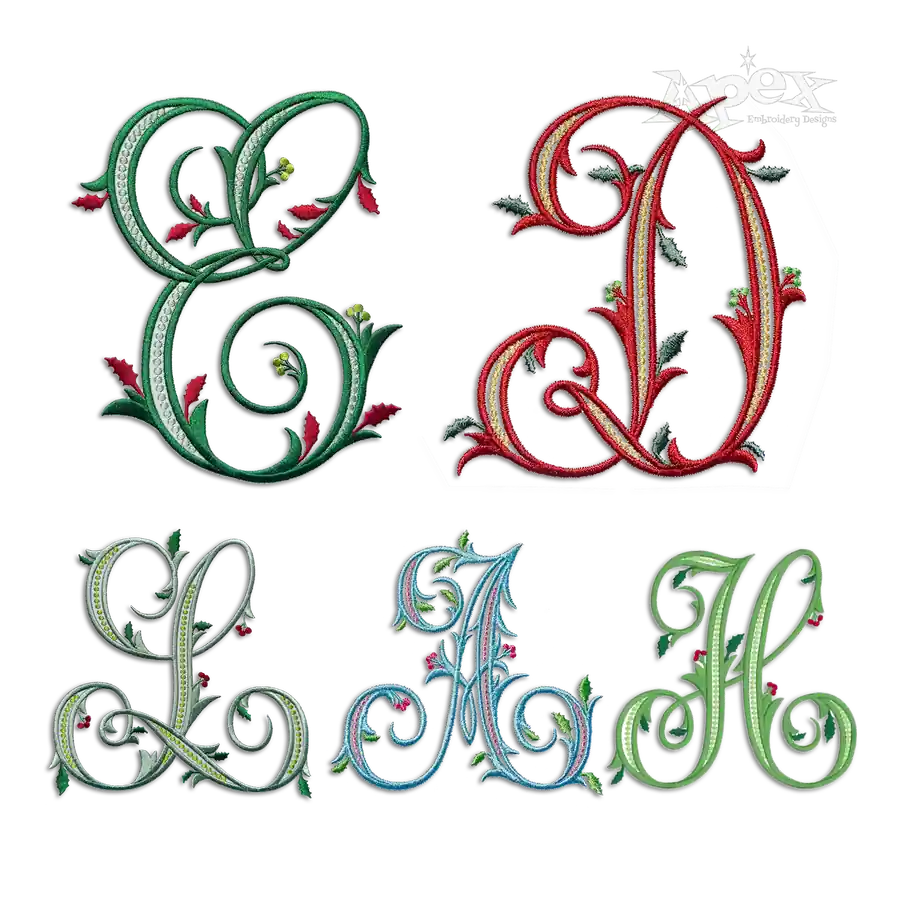 Holly Berries Ribbed Script Embroidery Font by Apex