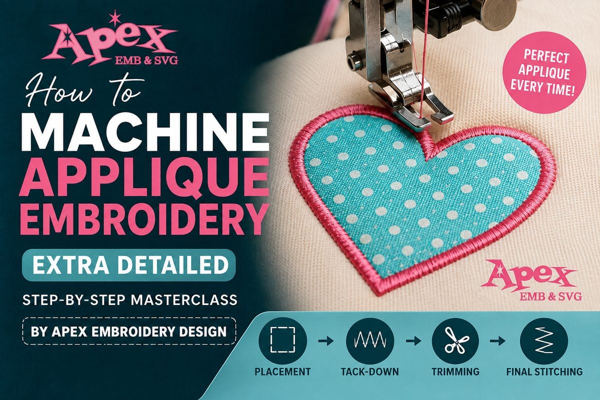 How to machine applique embroidery step by step by Apex Embroidery Design