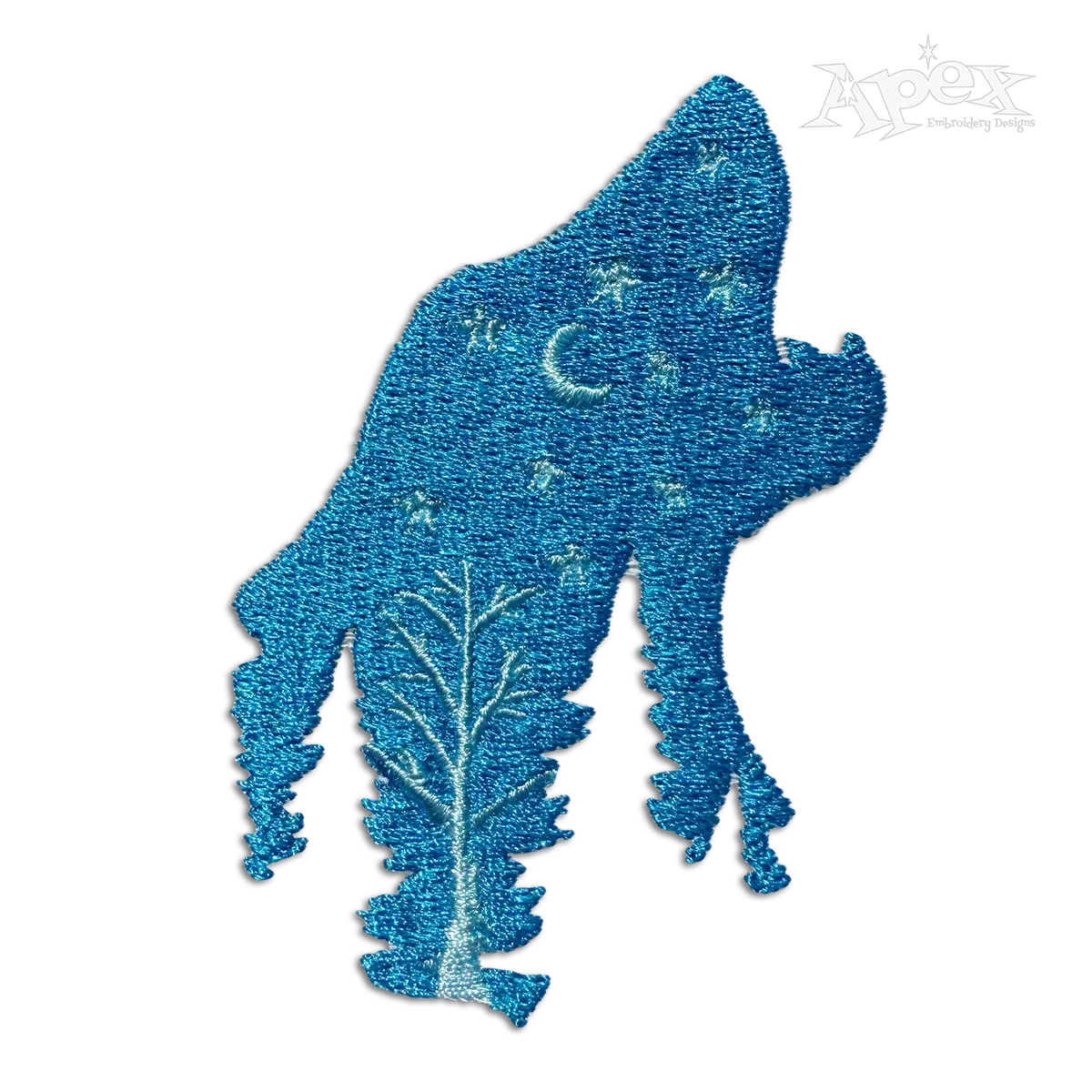 Howling Wolf Full Moon Barking Silhouette Machine Embroidery Design Digitizing