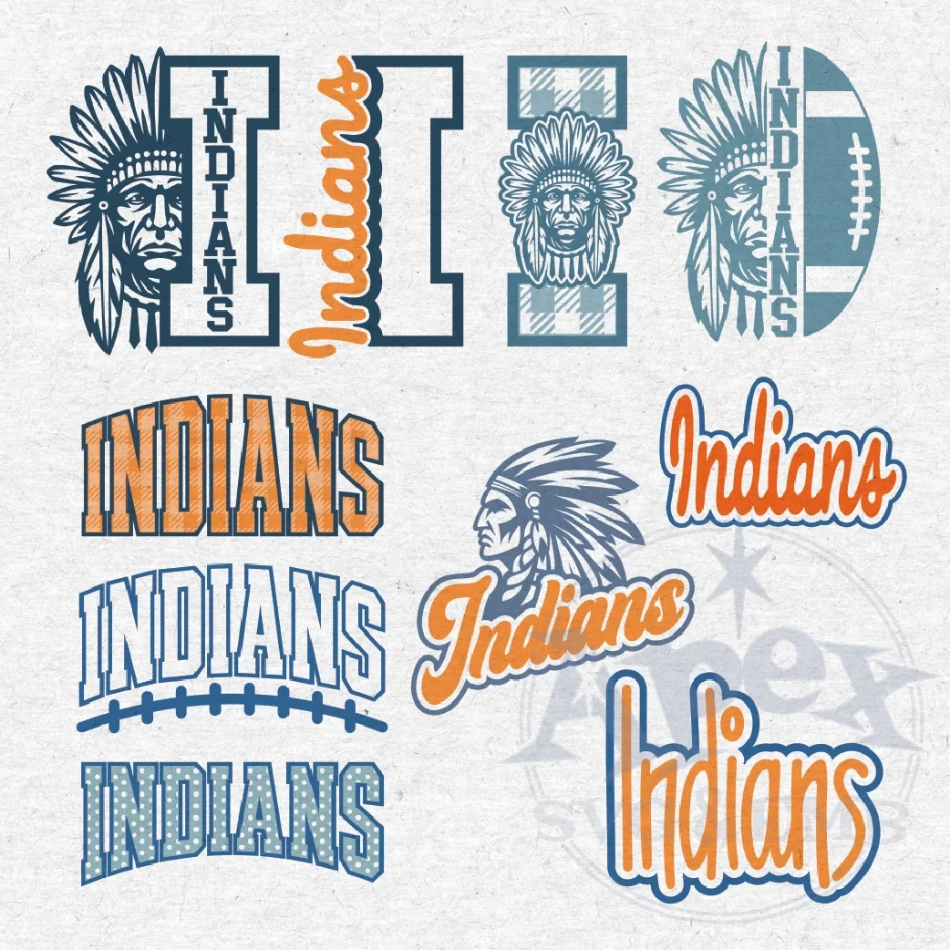 Indians School Mascot Sports Bundle Vector PNG Designs