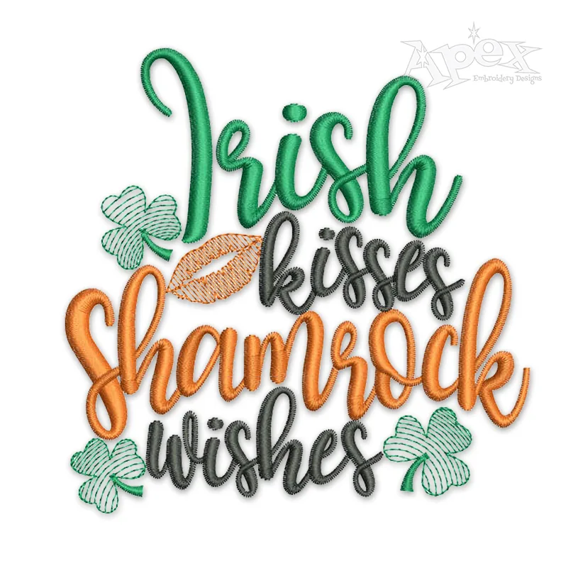 Irish Kisses Shamrock Wishes Embroidery Design