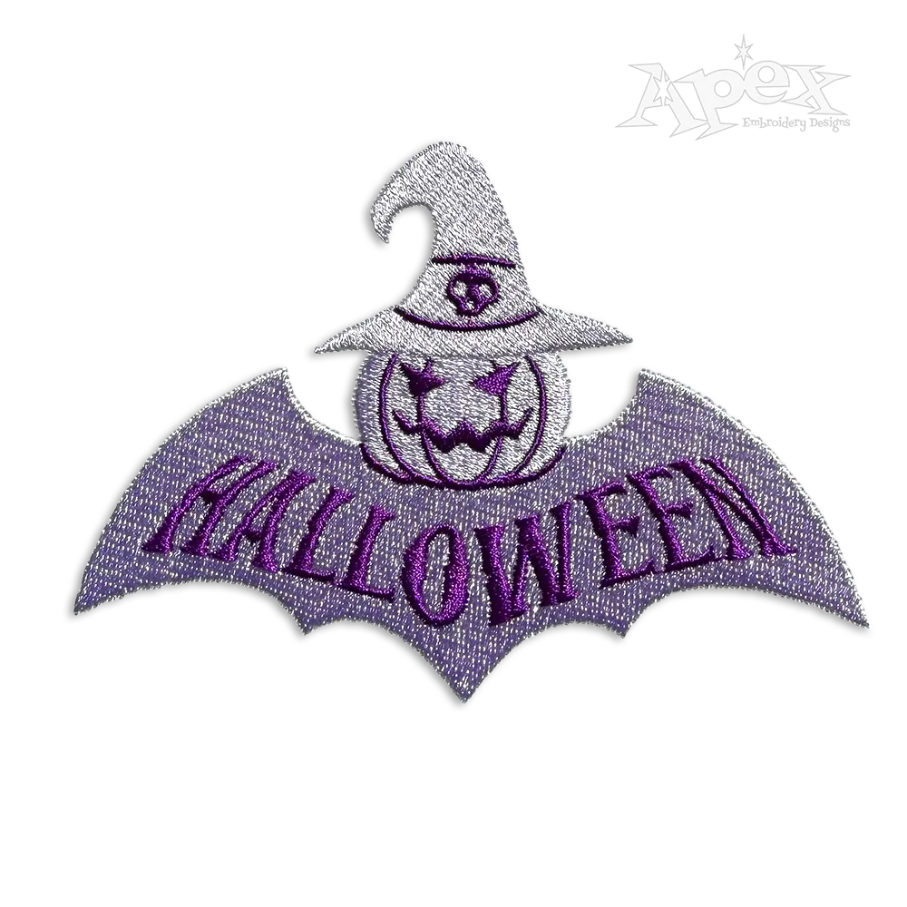 Pumpkin with Bat Wings Halloween Machine Embroidery Design