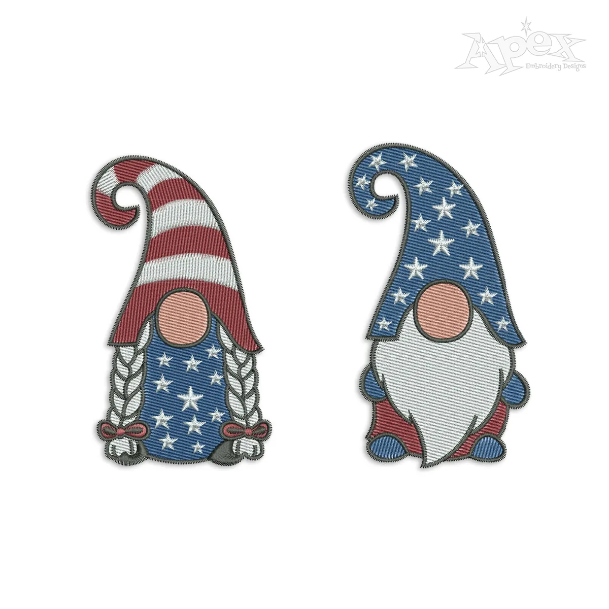 July 4th Male Female Couple Gnome Embroidery by Apex