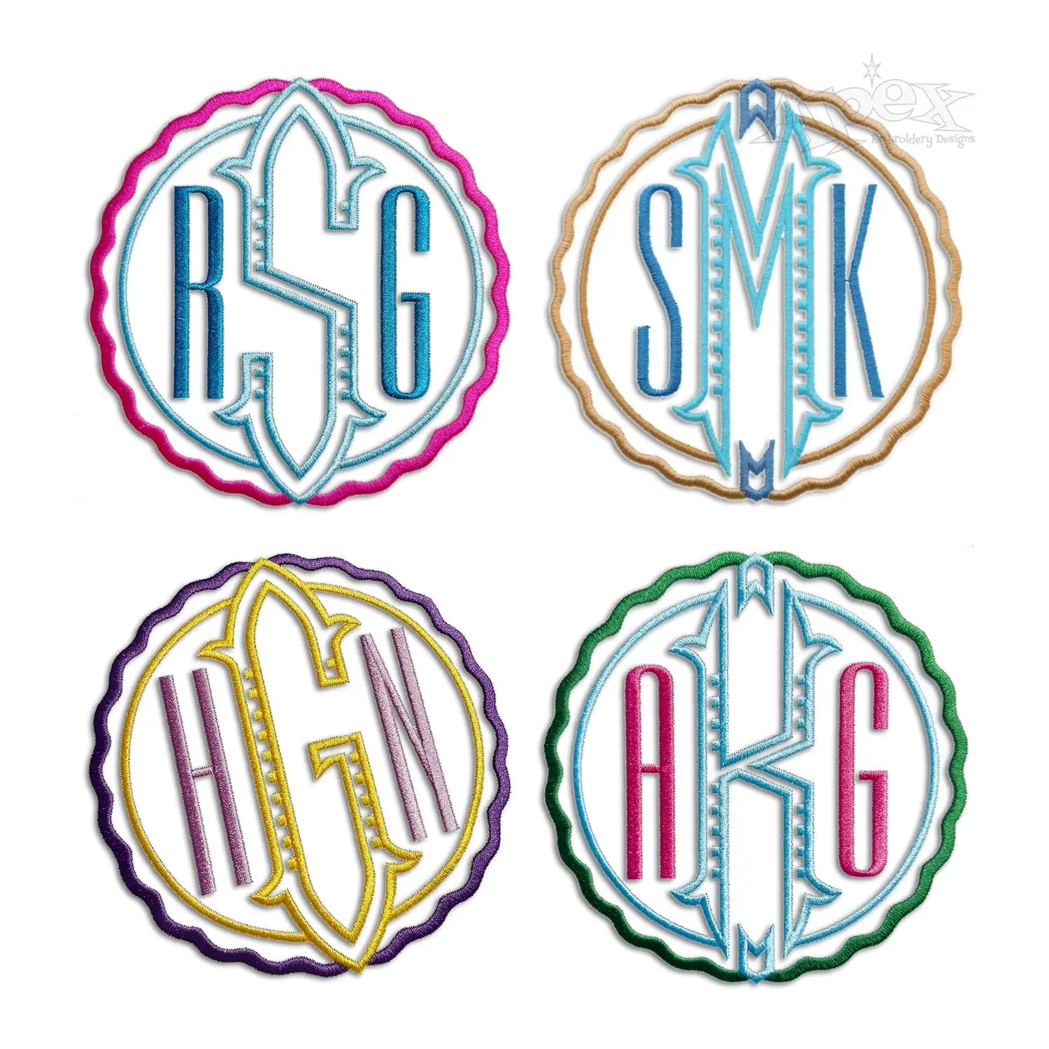 Ribbed Circle Round Embroidery Font Digitized by Apex Designs