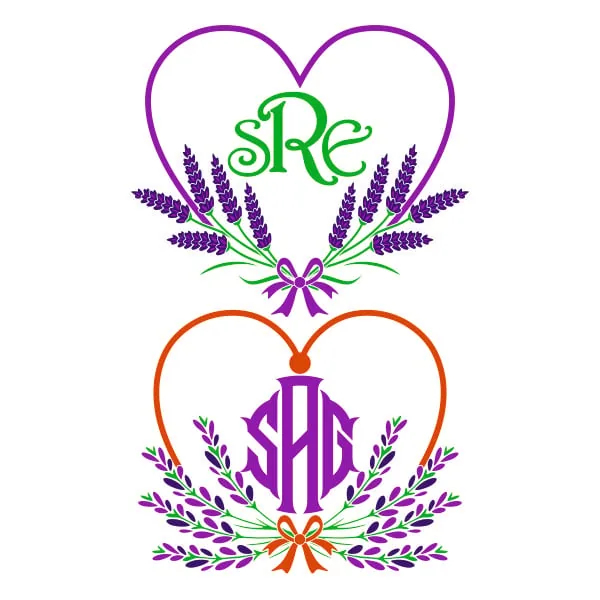 Lavender Heart Monogram Frame SVG Cuttable Design