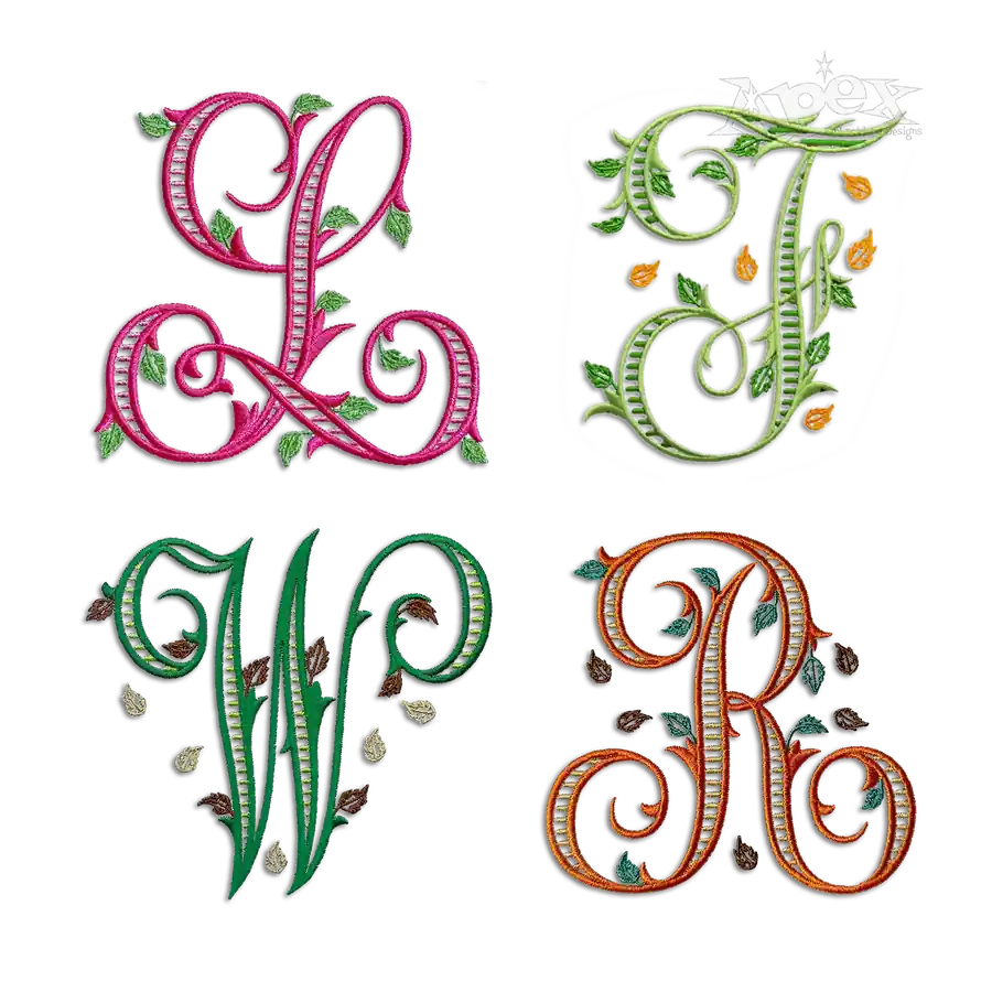 Leaves Ribbed Script Machine Embroidery Font by Apex Digitized
