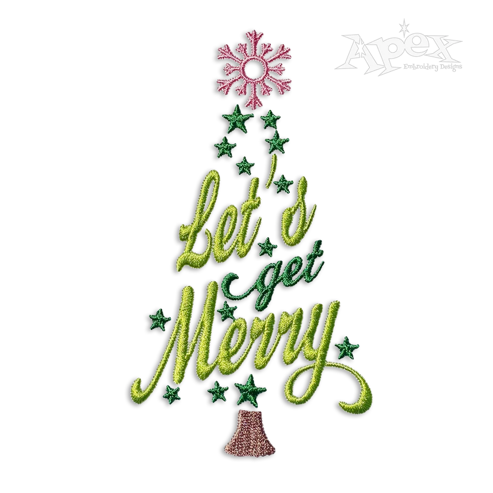 Let's Get Merry Christmas Tree Machine Embroidery Design
