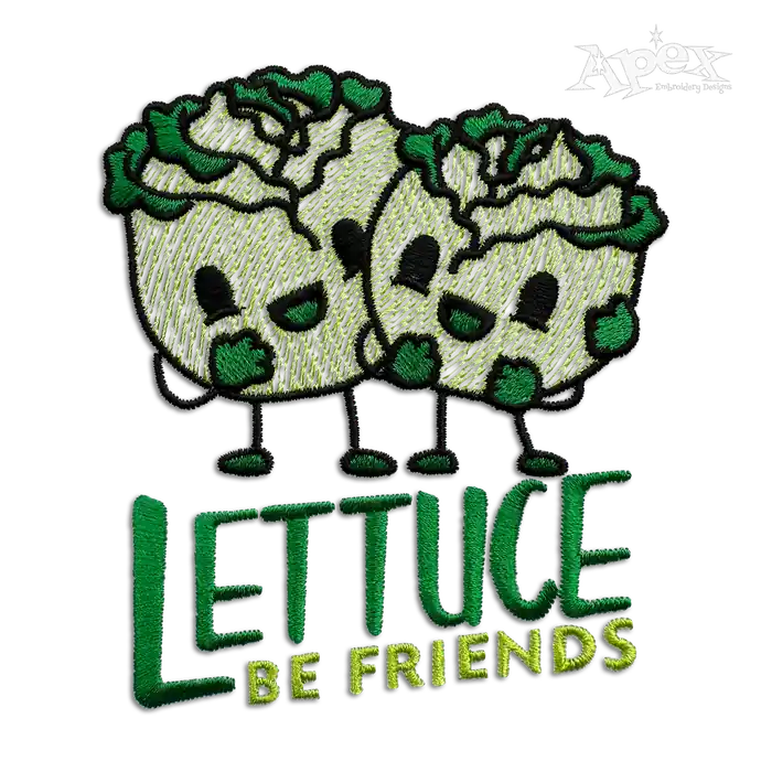 Lettuce Be Friends Funny Machine Embroidery Design by Apex Custom Digitized