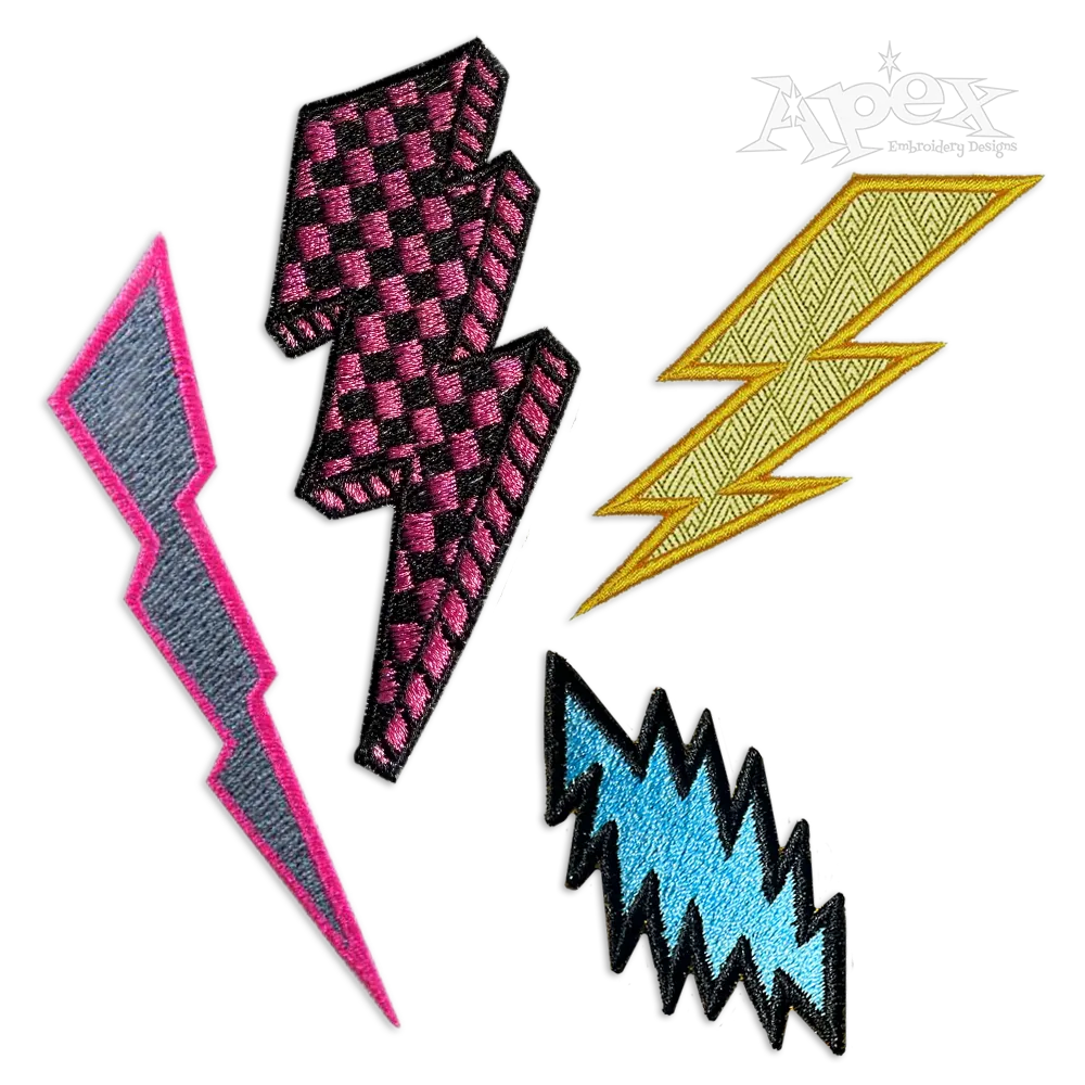 Lightning Bolt Pack Embroidery Designs Digitized by Apex