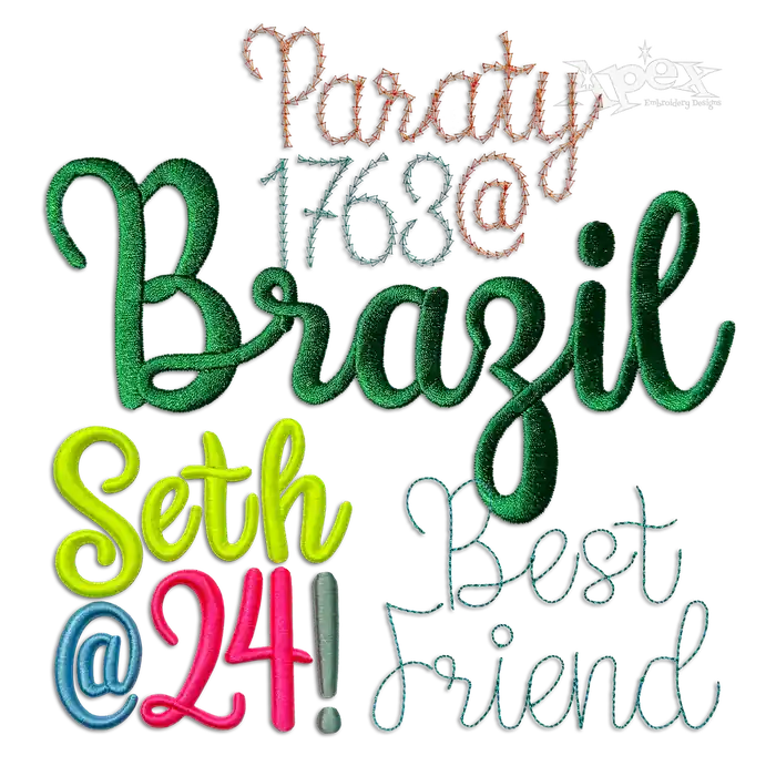 Lilac Script Regular 3D Puff Bean Chain Stitch Embroidery Font Bundle All