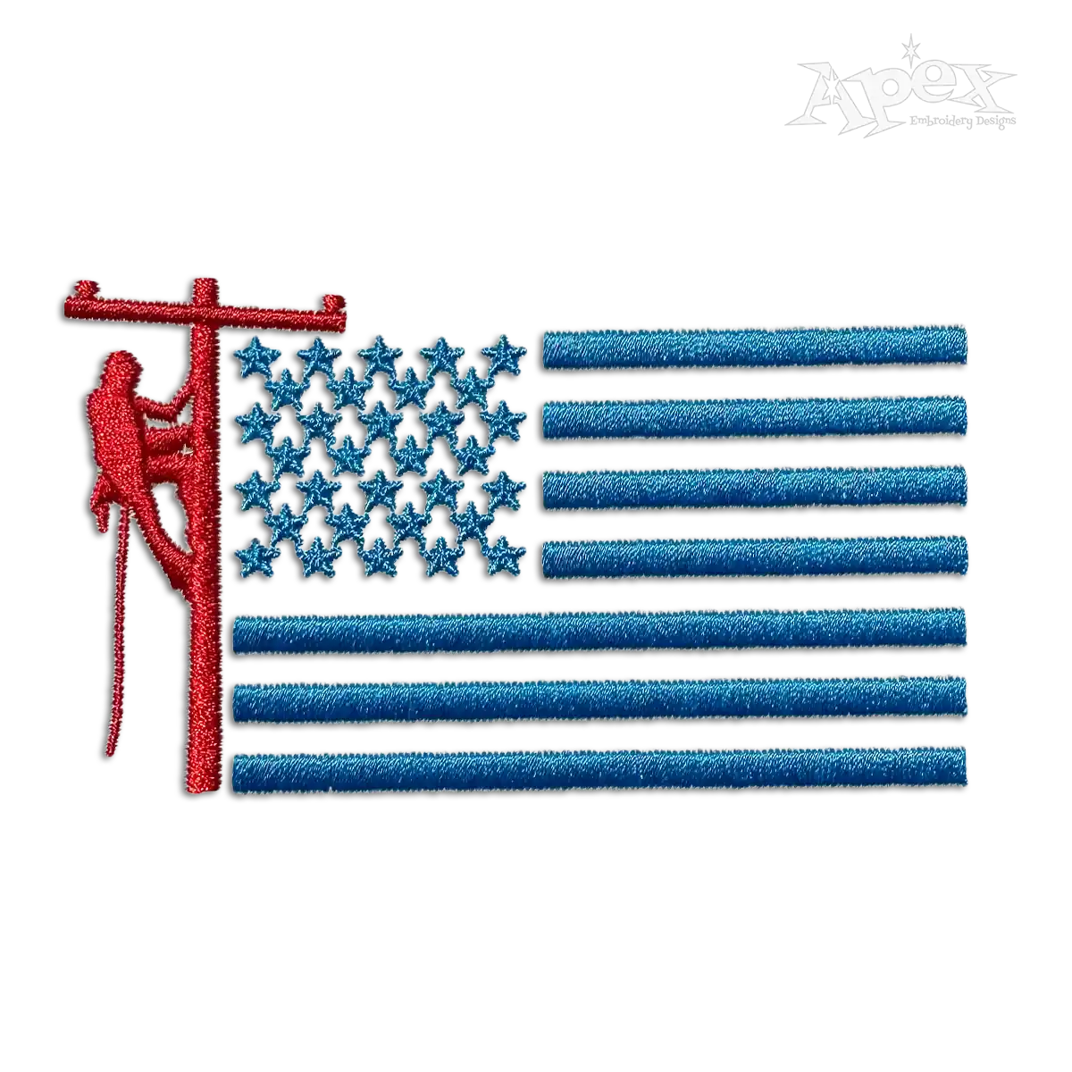 Lineman Power Lines Powerline US Flag Machine Embroidery Designs