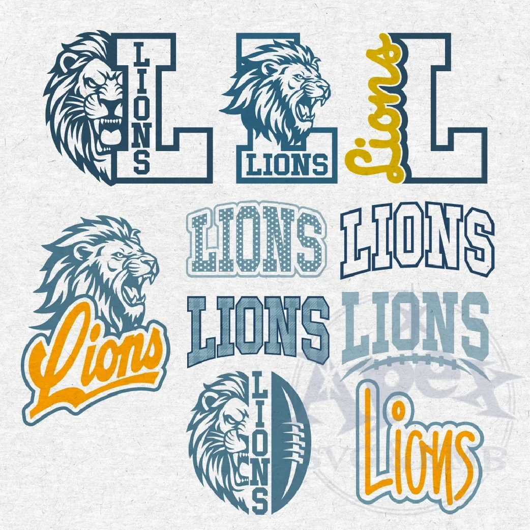 Lions Mascot School Sports Game Spirit Bundle Vector SVG PNG
