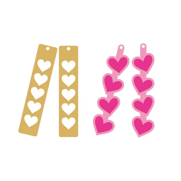 Long Bar Hearts Earrings SVG Cuttable Design