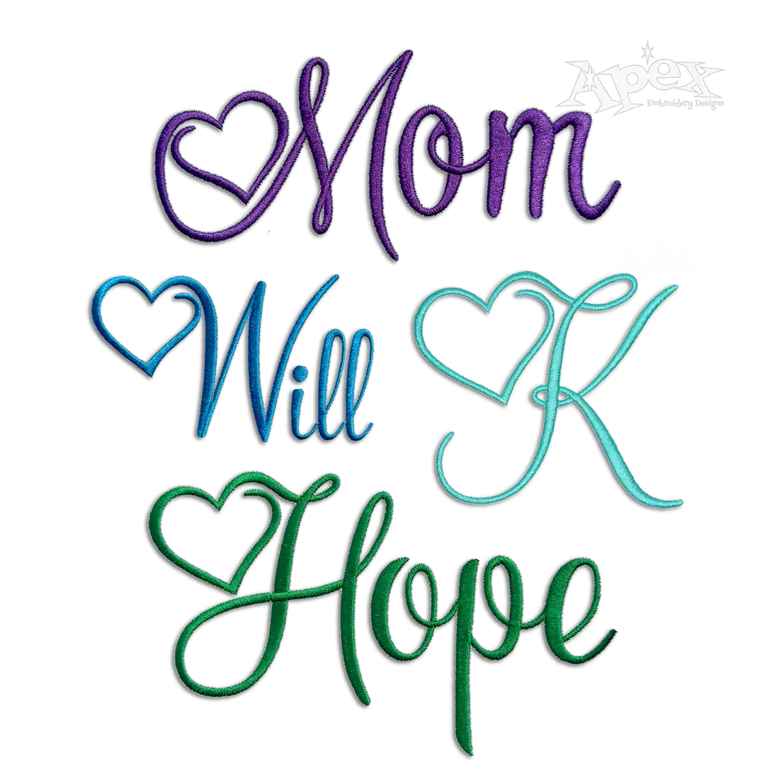 Love Heart Script Machine Embroidery Font - Apex All