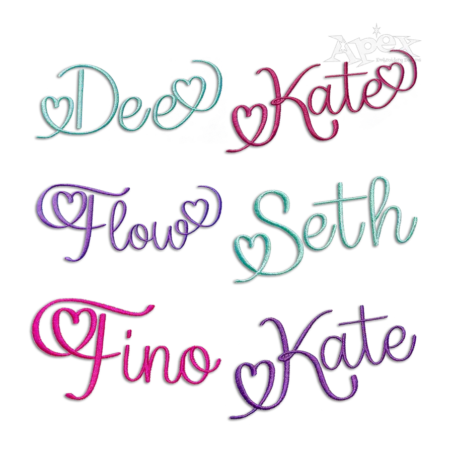 Love Heart Script Machine Embroidery Font by Apex All