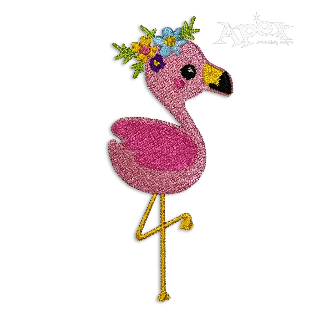 Cute Flowers Flamingo Bird Embroidery Design by Apex