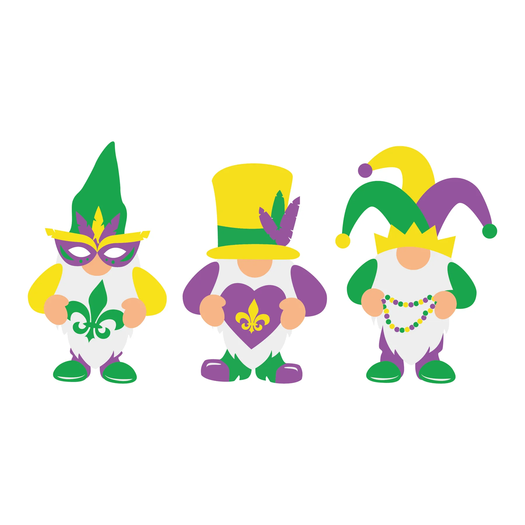 Mardi Gras Pack Gnomes SVG Cuttable Designs