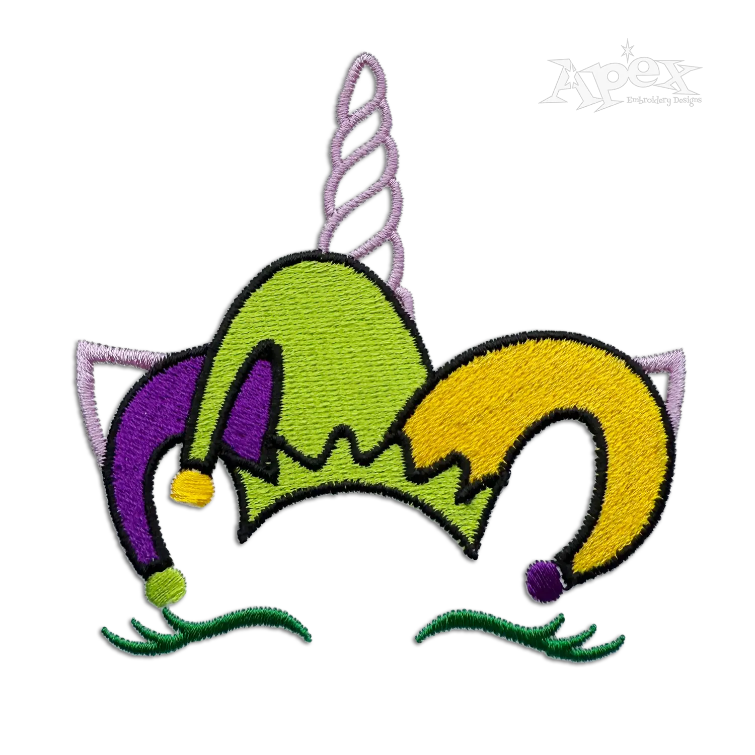 Mardi Gras Unicorn Face Jester Joker Embroidery Designs | Apex