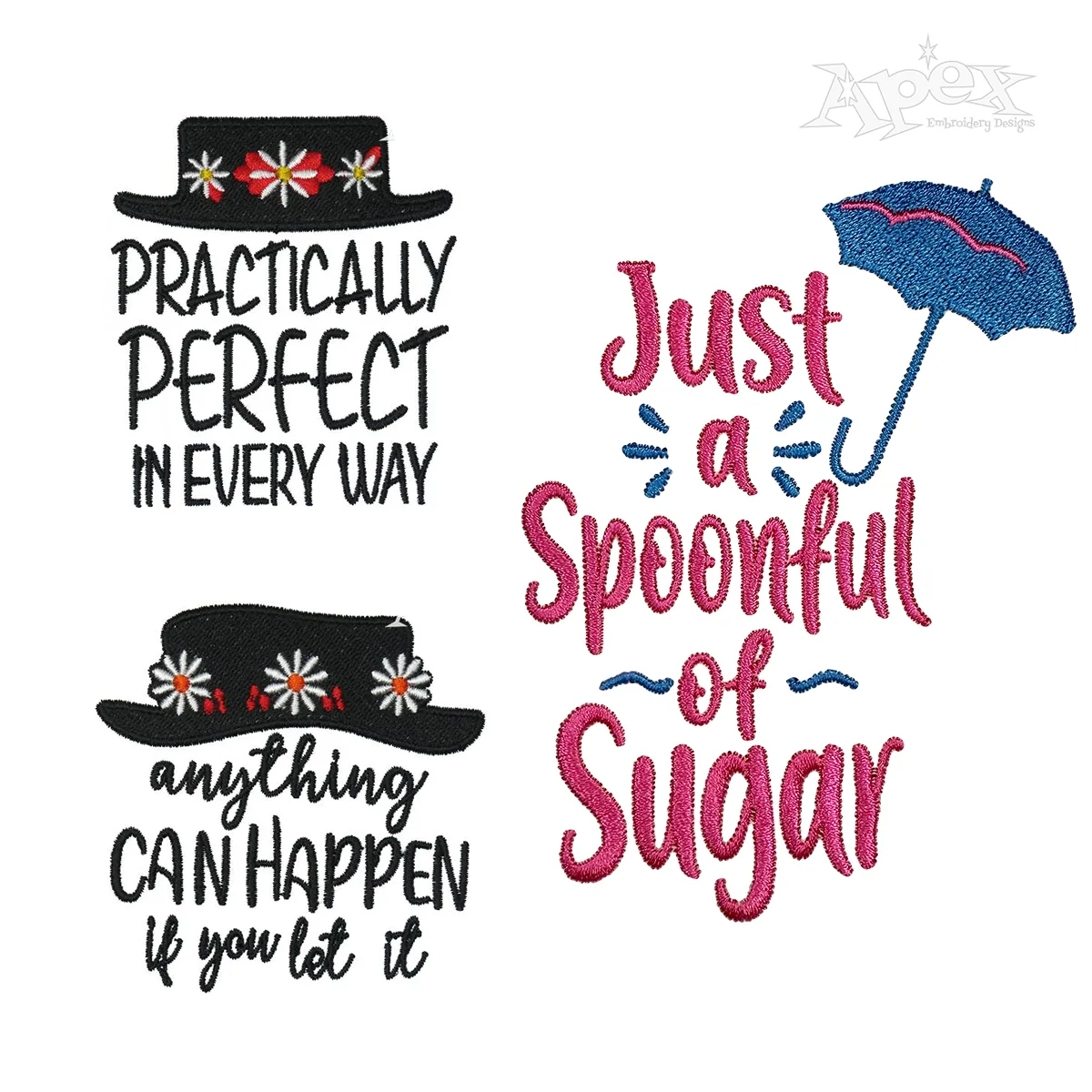 Mary Poppins Movie Saying Quote Pack Machine Embroidery Design by Apex