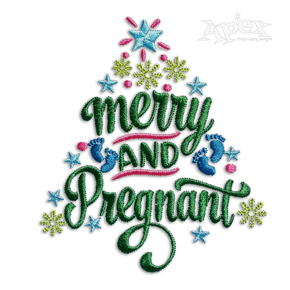 Merry and Pregnant Christmas Tree Newborn Baby Machine Embroidery Design