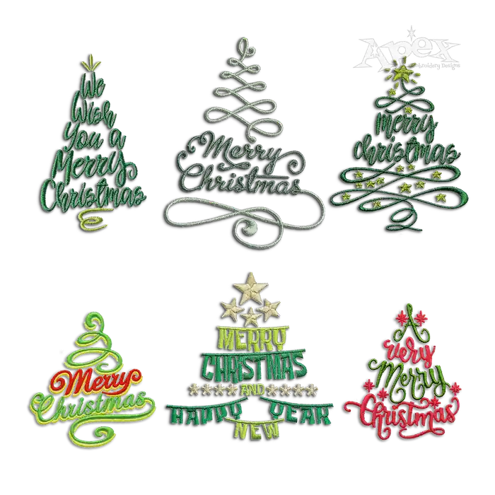 Merry Christmas Tree Word Art Machine Embroidery Designs All