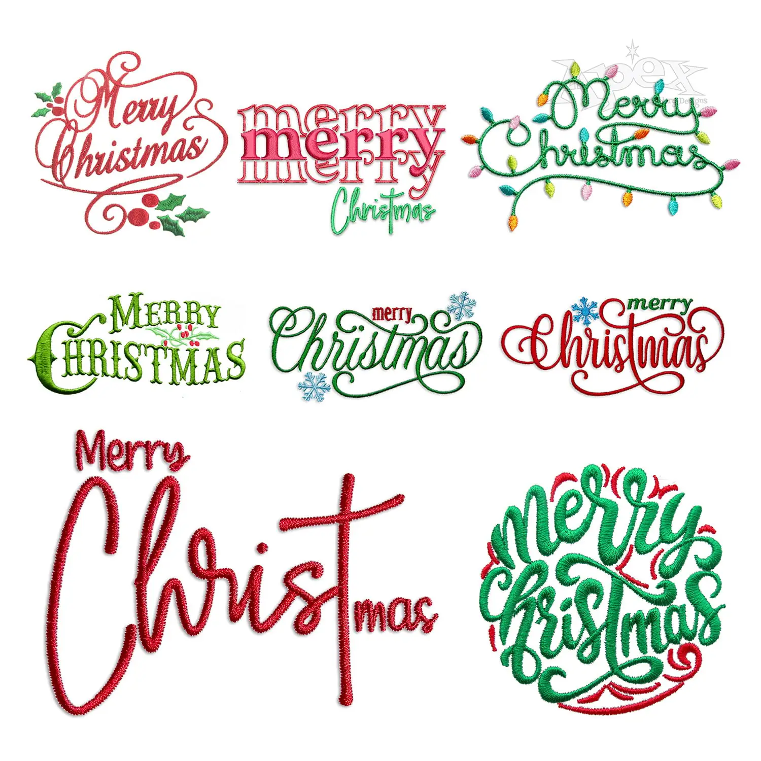 Merry Christmas Word Art Machine Embroidery Designs by Apex all