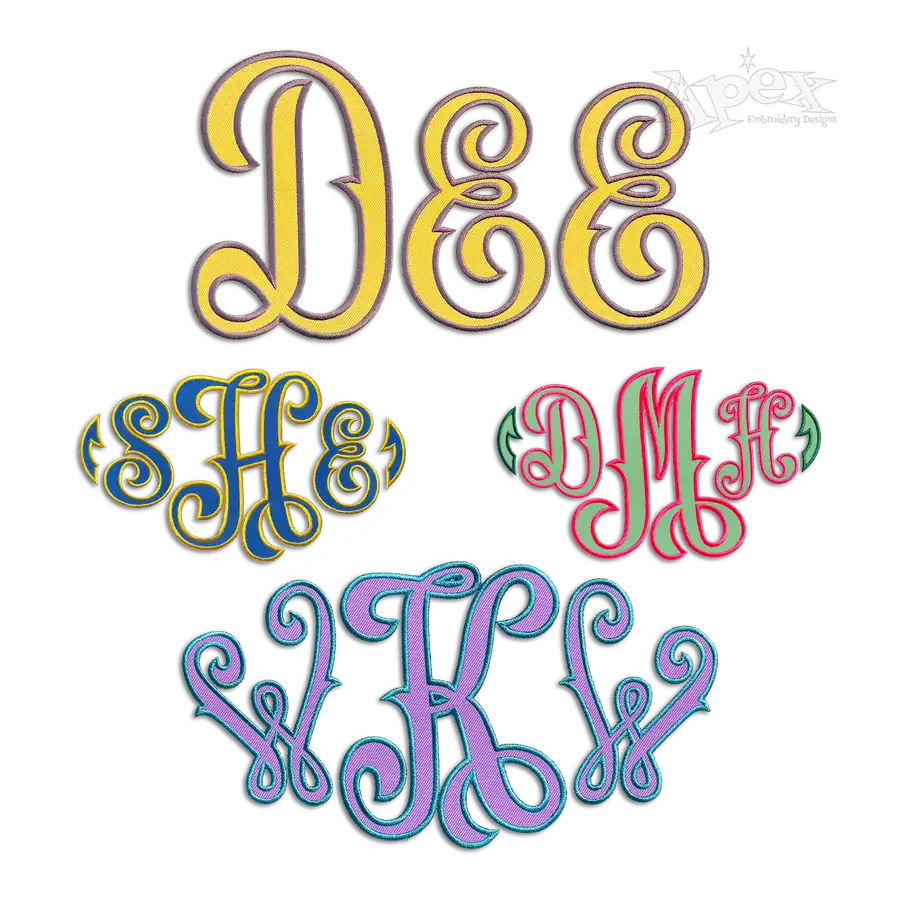 Mia Monogram Bold Applique Machine Embroidery Font by Apex All