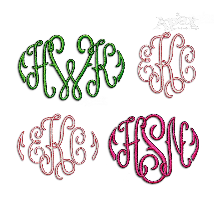 Mia Outline 2-Color Monogram Embroidery Font All