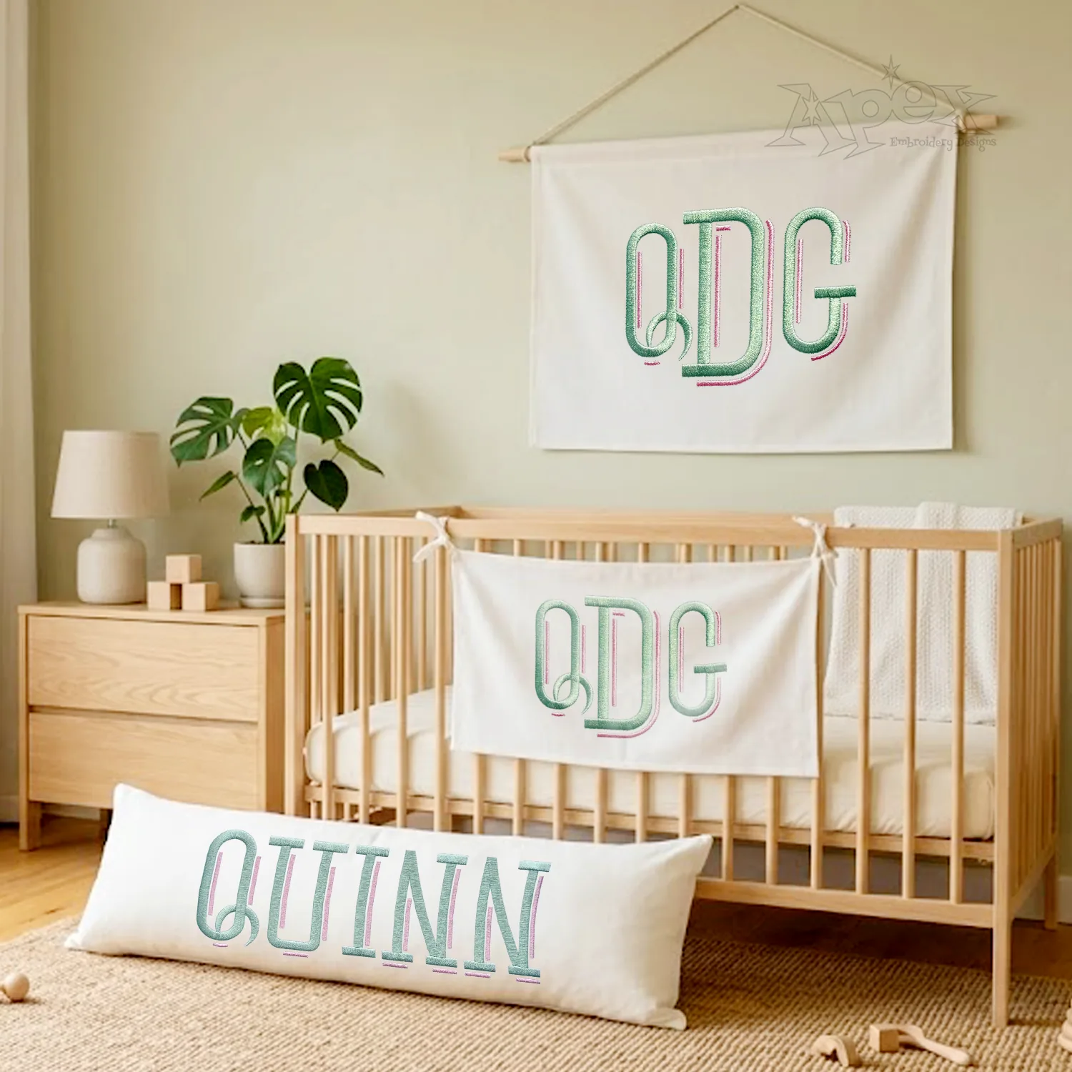 Modern Shadow Accents Embroidery Font Baby Room
