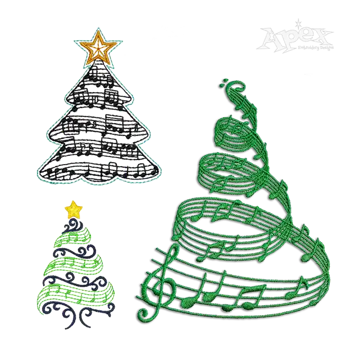 Music Christmas Tree Machine Embroidery Design All