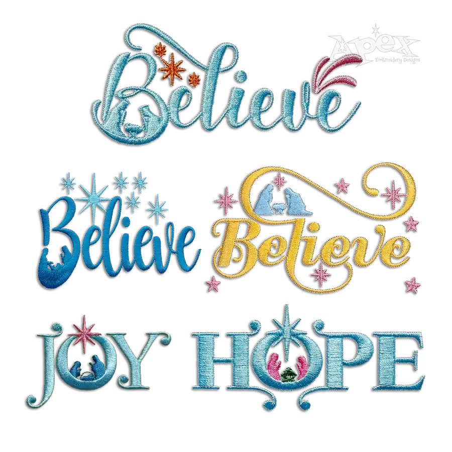 Nativity Scene Believe Hope Joy Christmas Machine Embroidery Designs