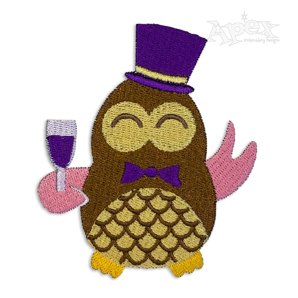 New Year Party Owl Machine Embroidery Design my Apex