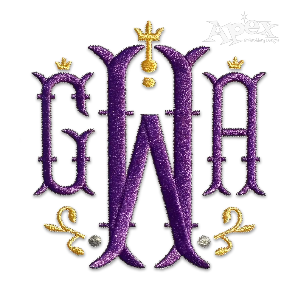 Nola LSU Purple Lettering Crown Monogram Machine Embroidery Font