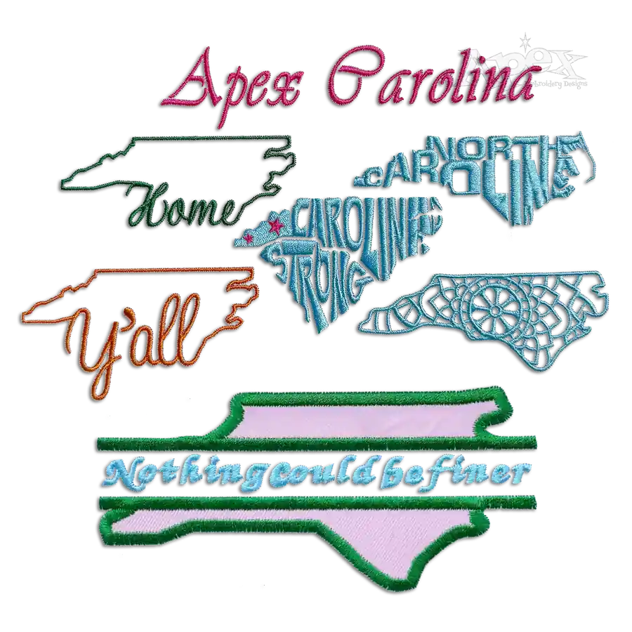 North Carolina State NC Map Machine Embroidery Designs by Apex Digitized