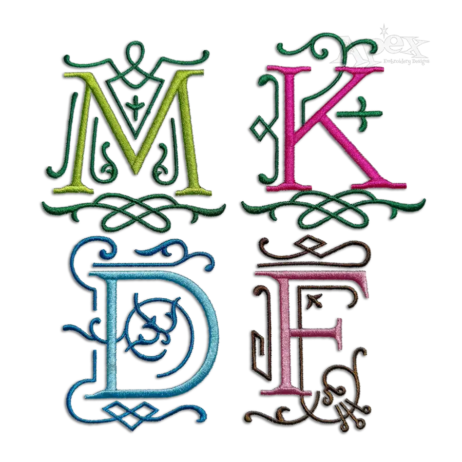Ornamental Decor Mingled Monogram Machine Embroidery Font Digitized