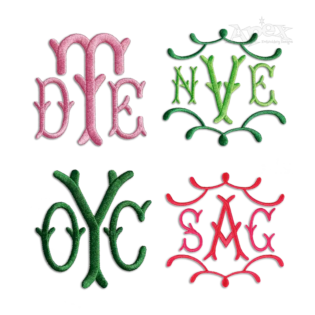 Pagoda Monogram Machine Embroidery Font - Apex