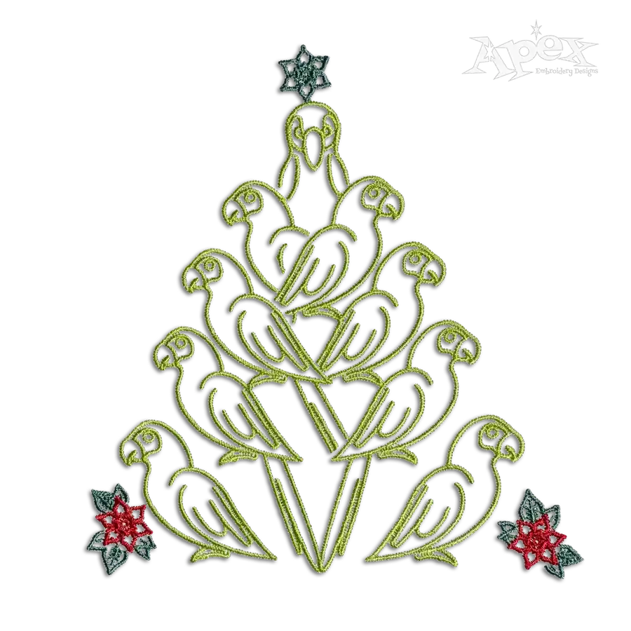 Parrots Bird Christmas Tree Embroidery Designs