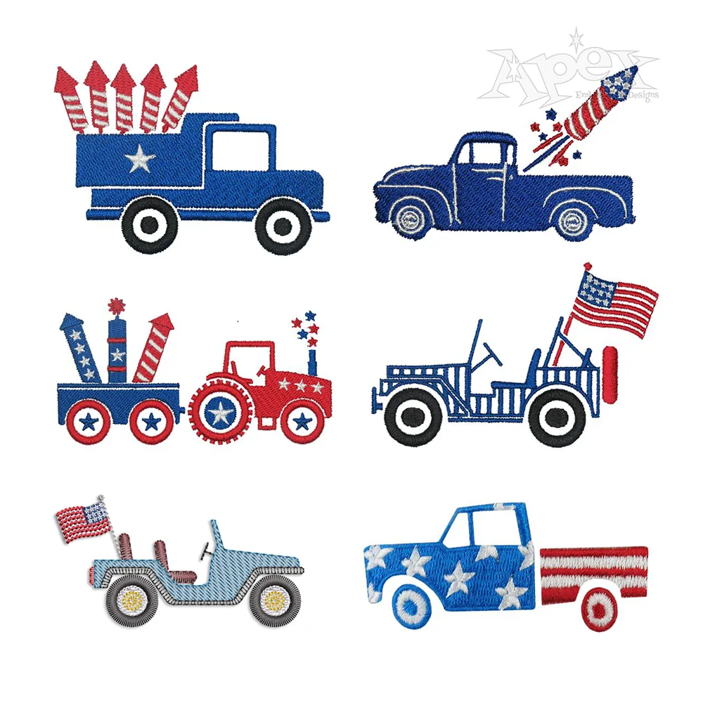 Patriotic Topless Car Truck Tractor Embroidery Designs by Apex