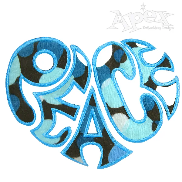 Peace Heart Words Applique Embroidery Design