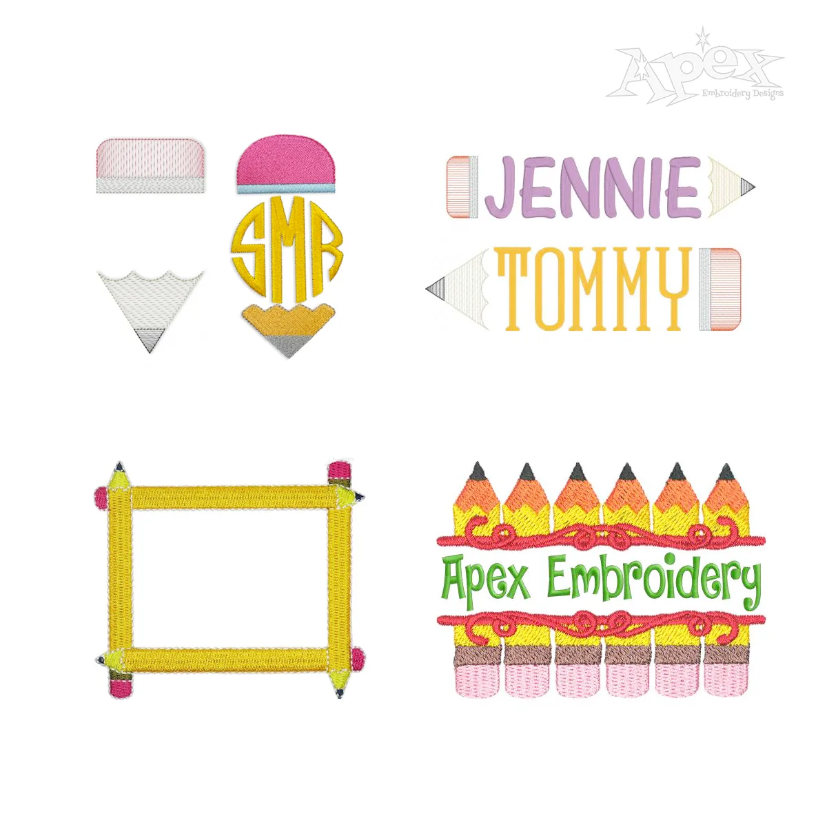 Pencil Split Monogram Frame Bundle Machine Embroidery by Apex All
