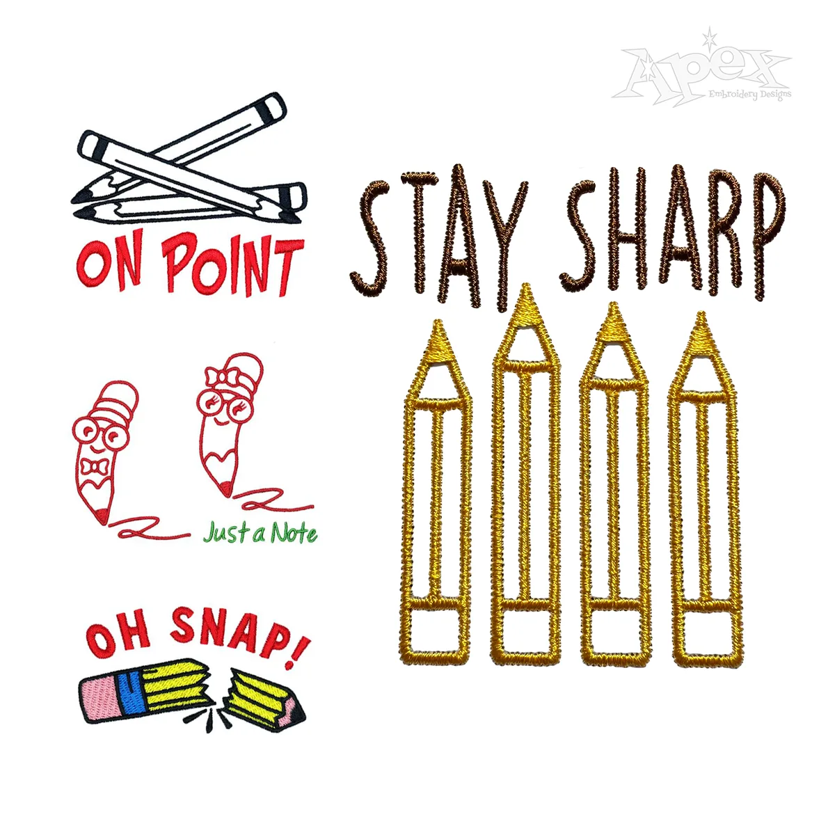 Pencils Word Art Saying Pack Machine Embroidery Designs Apex All