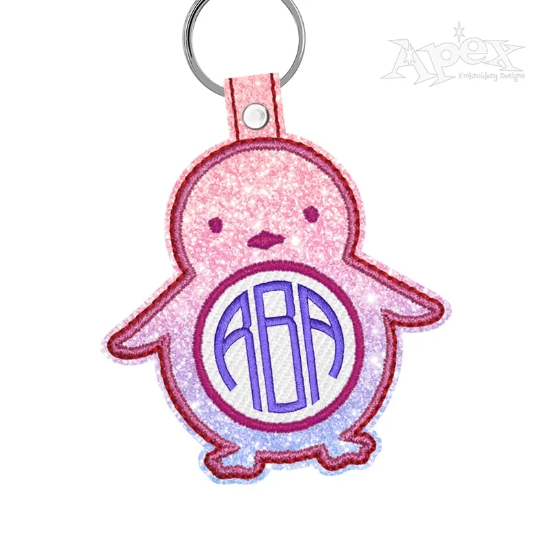 Penguin Monogram Frame Feltie & Key Fob ITH Embroidery Design