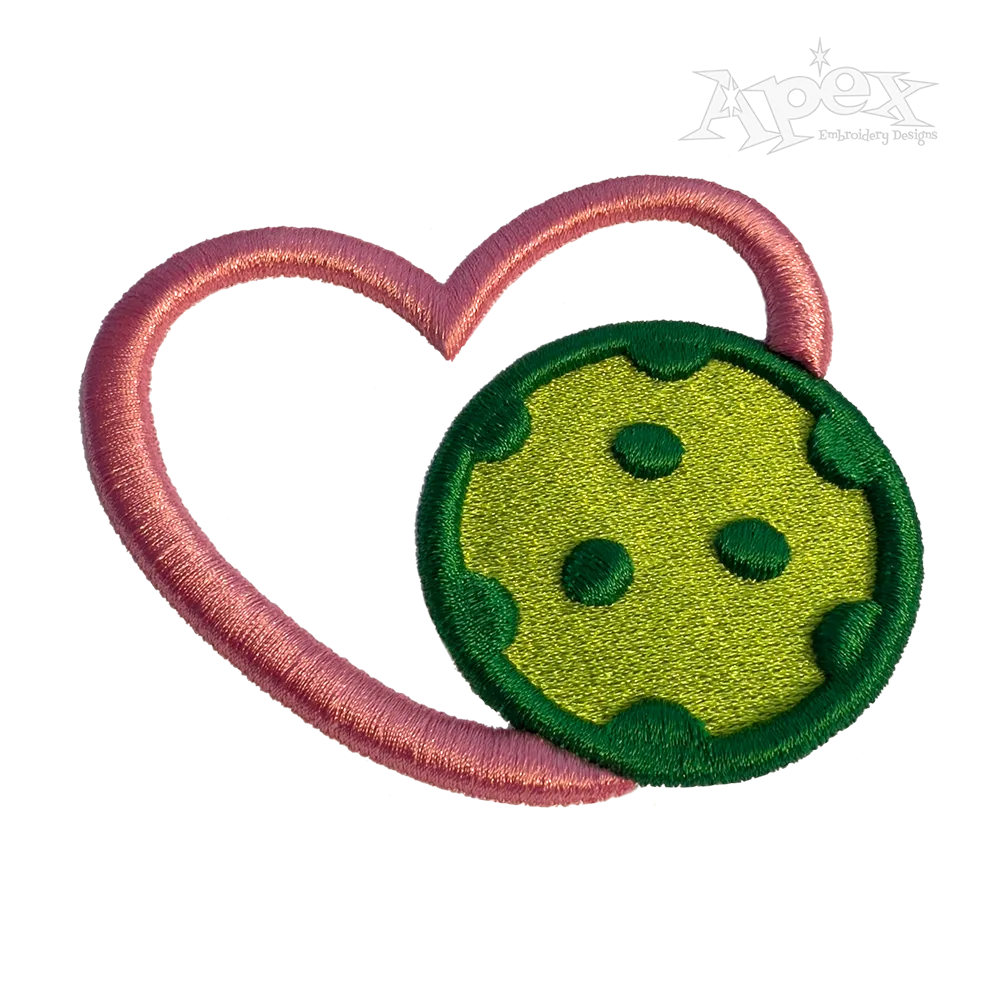 Pickleball with Heart 3D Puff Embroidery Design