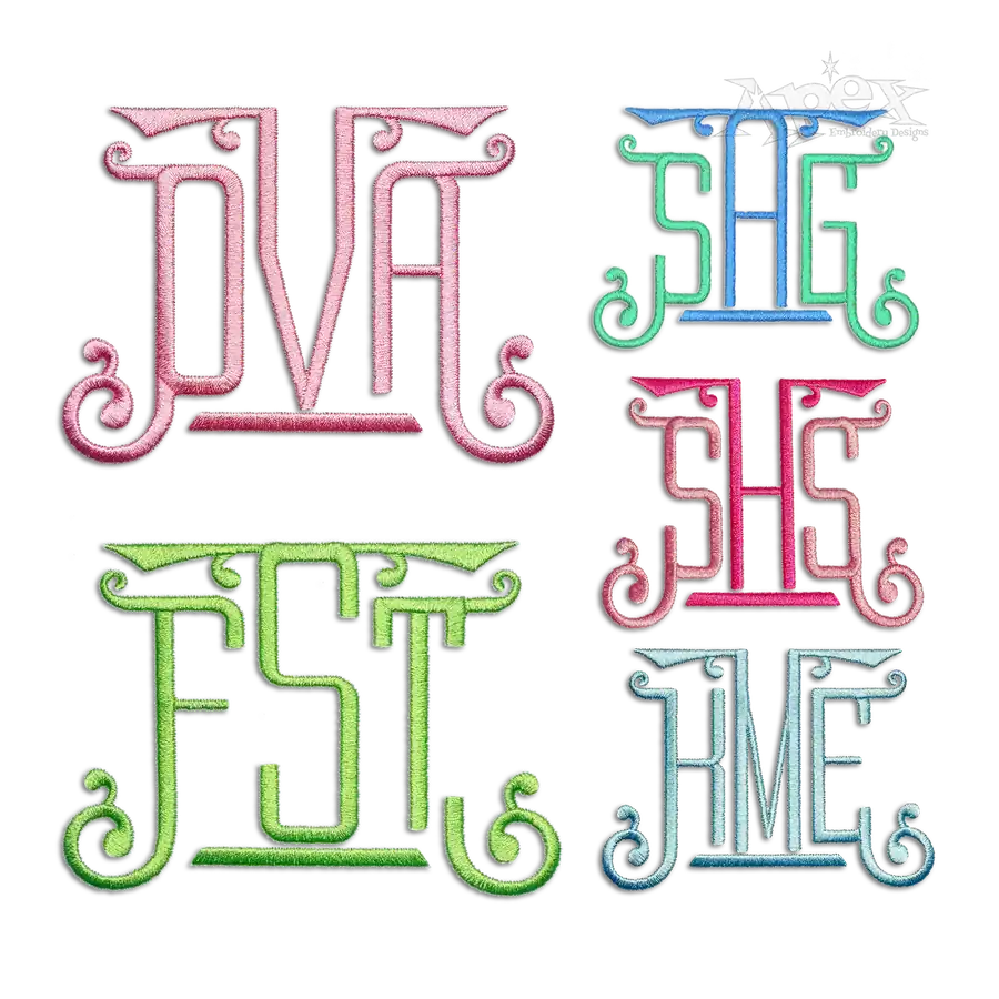 Pillar Monogram Machine Embroidery Font - Apex All Digitized